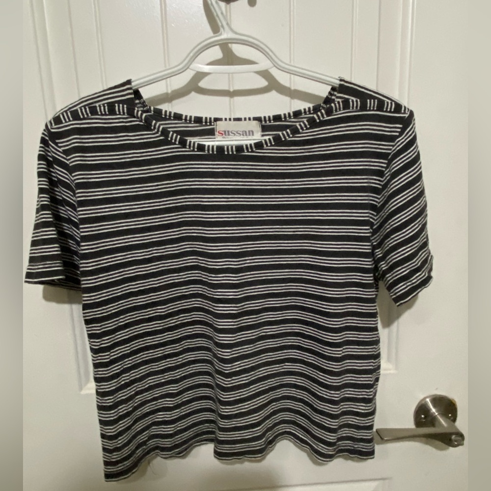 Vintage 90s Striped Cropped Tee - Size L